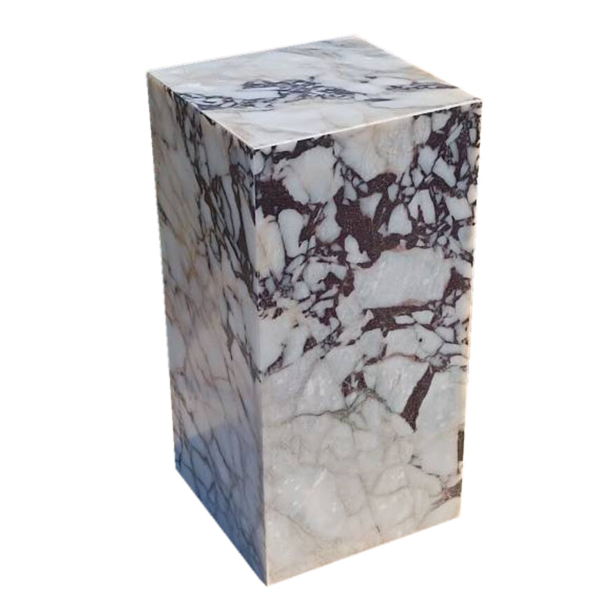 Calacatta Viola Marble Cube Design End Table - Polished 14x14x24