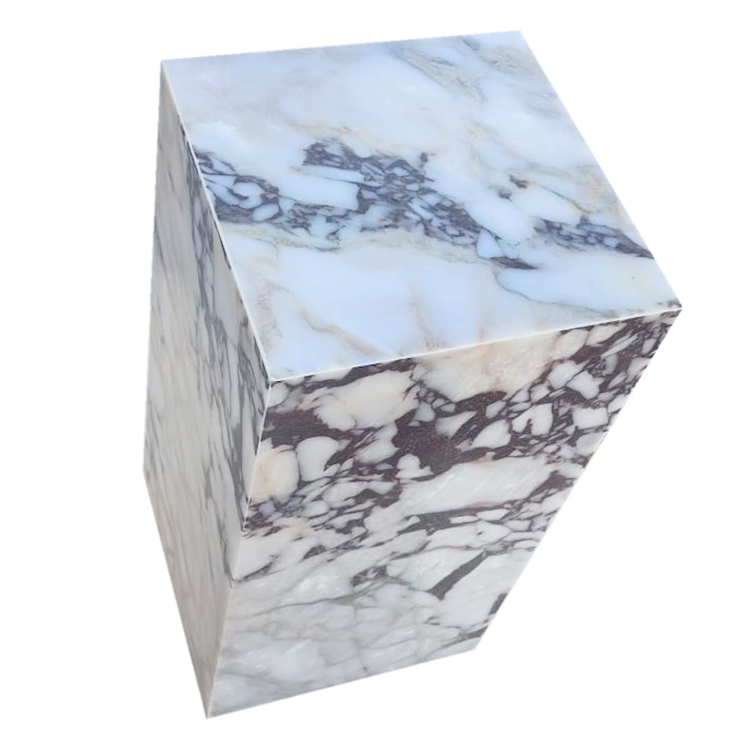 Calacatta Viola Marble Cube Design End Table - Polished 14x14x24