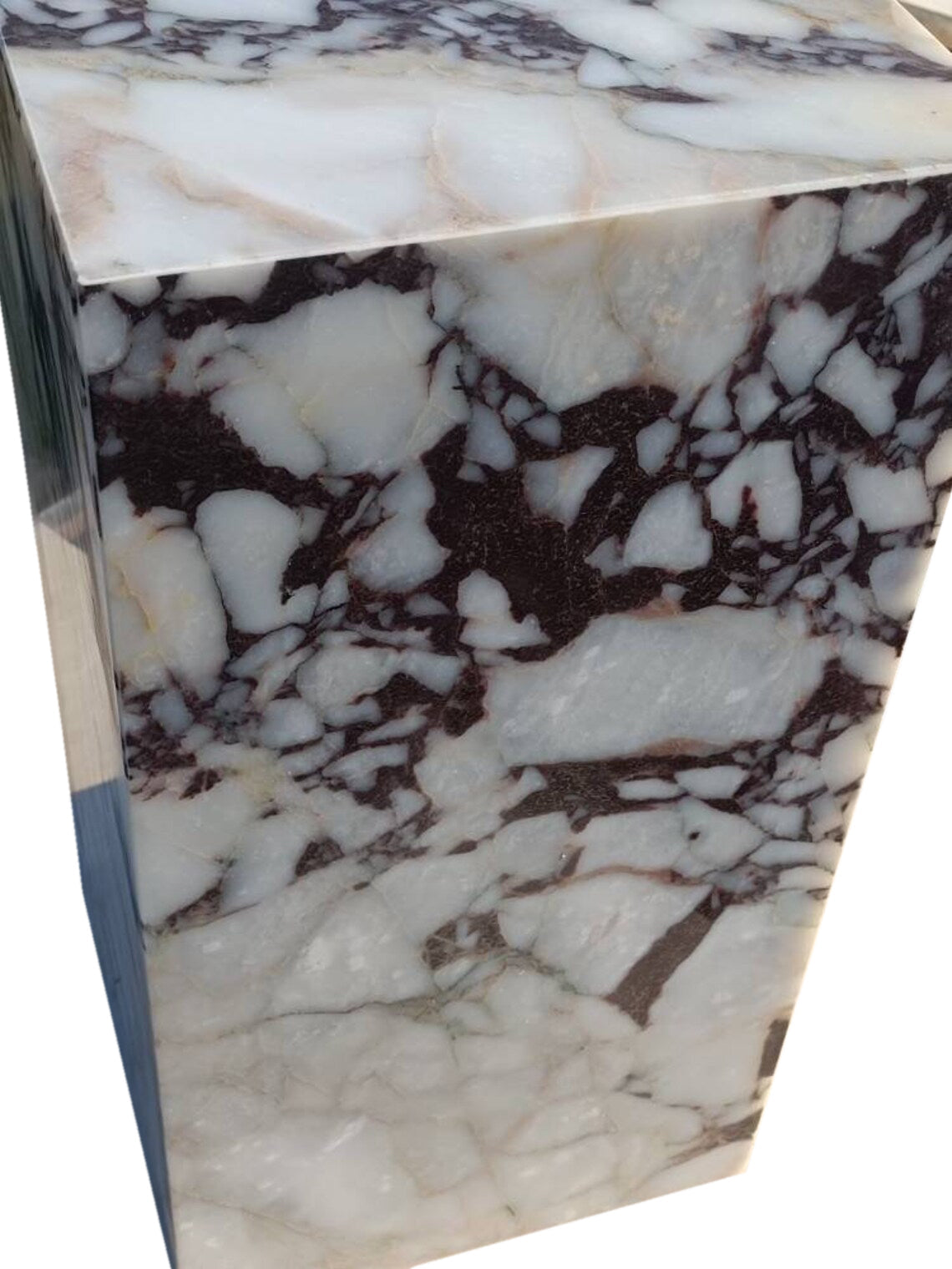 Calacatta Viola Marble Cube Design End Table - Polished 14x14x24