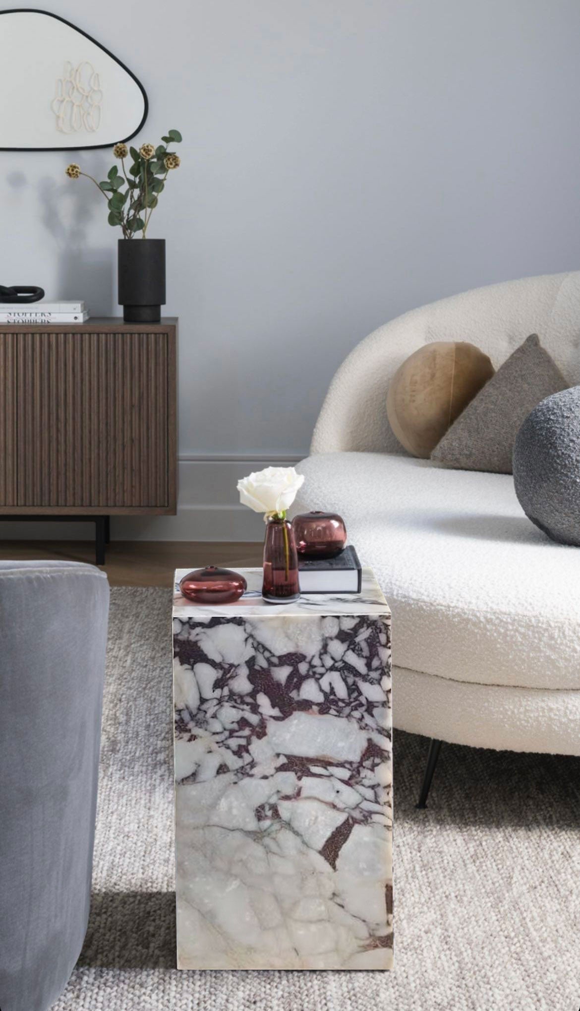 Calacatta Viola Marble Cube Design Side Table Nightstand Polished 15.75 Inches
