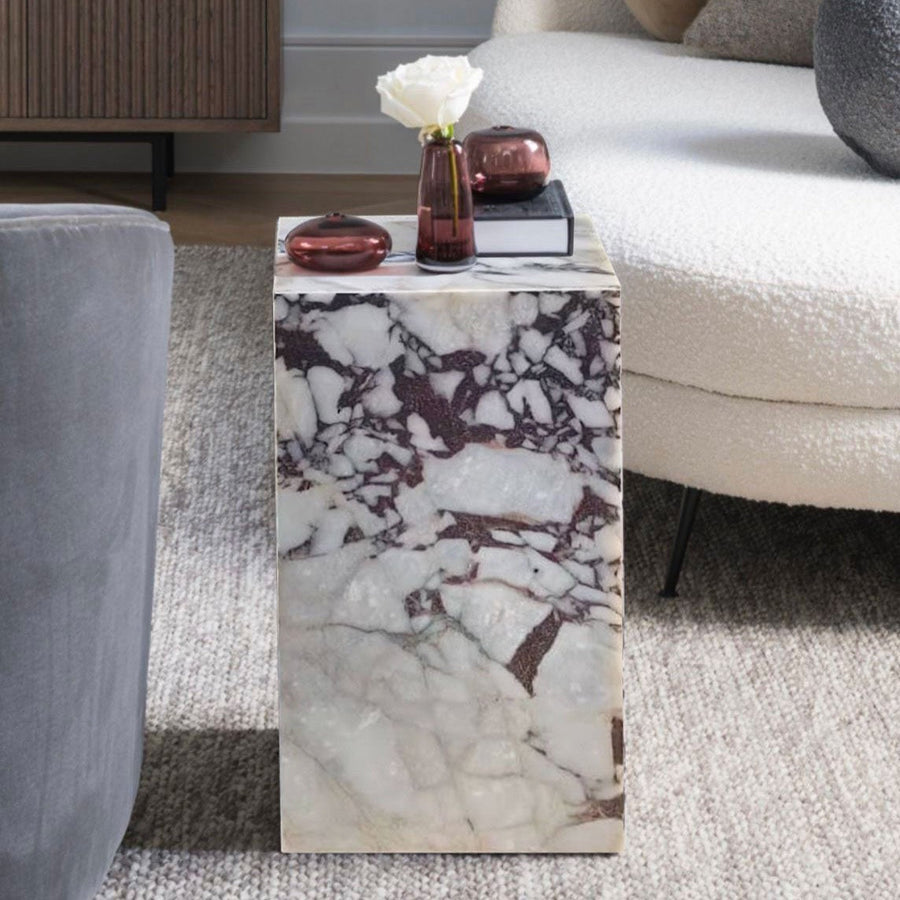 Calacatta Viola Marble Cube Design End Table - Polished 14x14x24