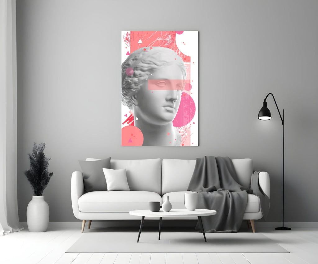Pink Geometric Venus Bust Collage Glass Wall Art