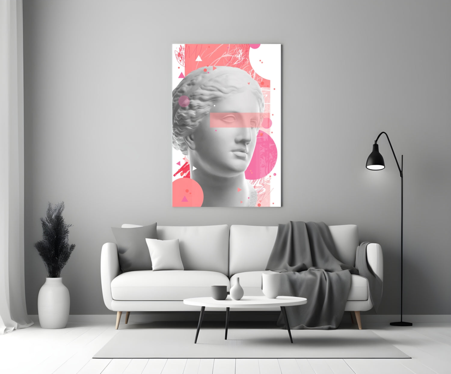 Pink Geometric Venus Bust Collage Glass Wall Art