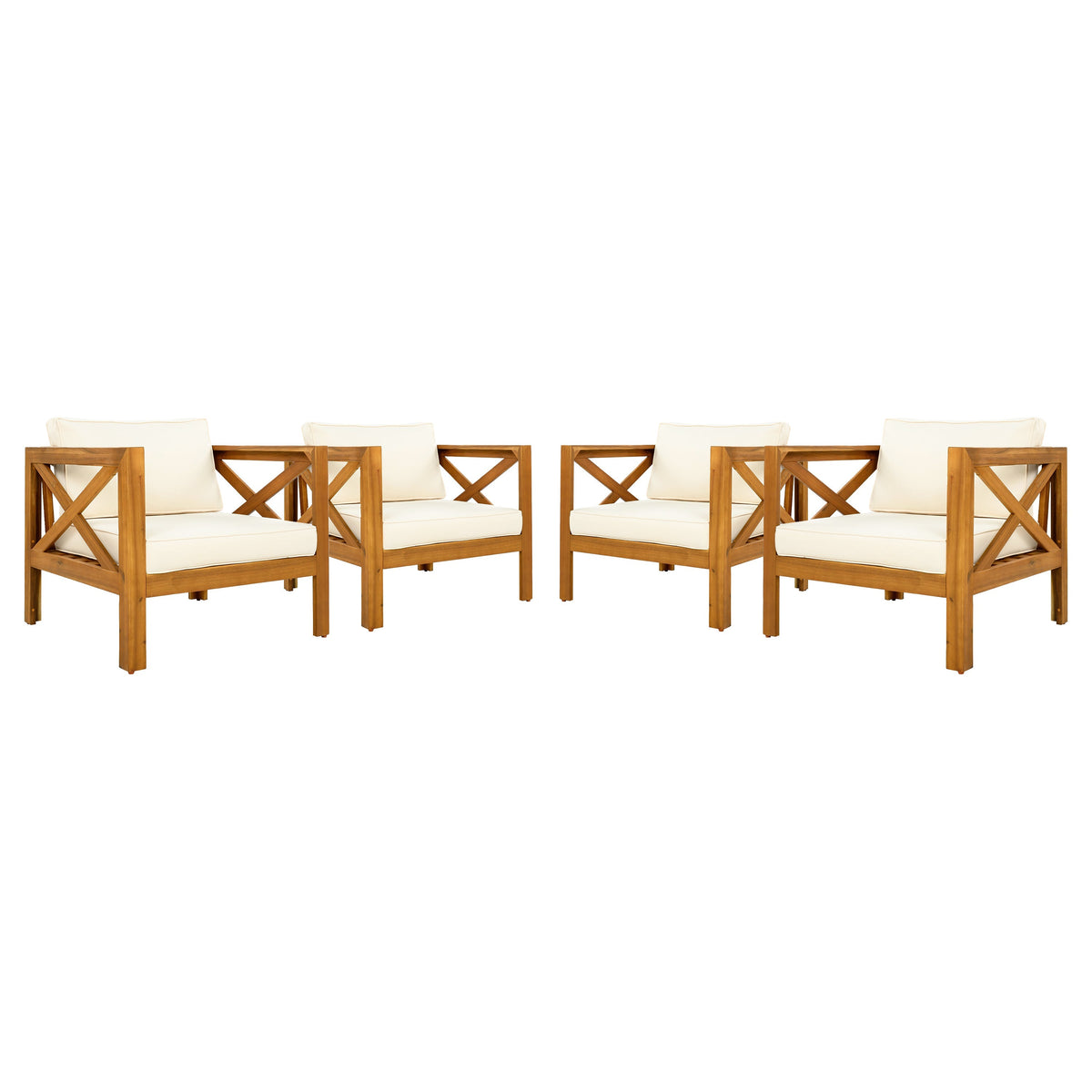 Outdoor Acacia Wood Club Wooden Armchair with Cushions (Set of 2)