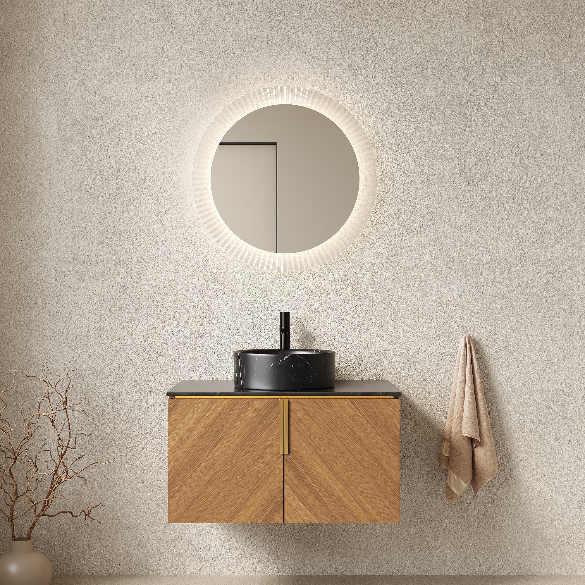 ARAI 30" Bathroom Vanity & Sink, Wall-Mounted Plywood Cabinet with Double Doors
