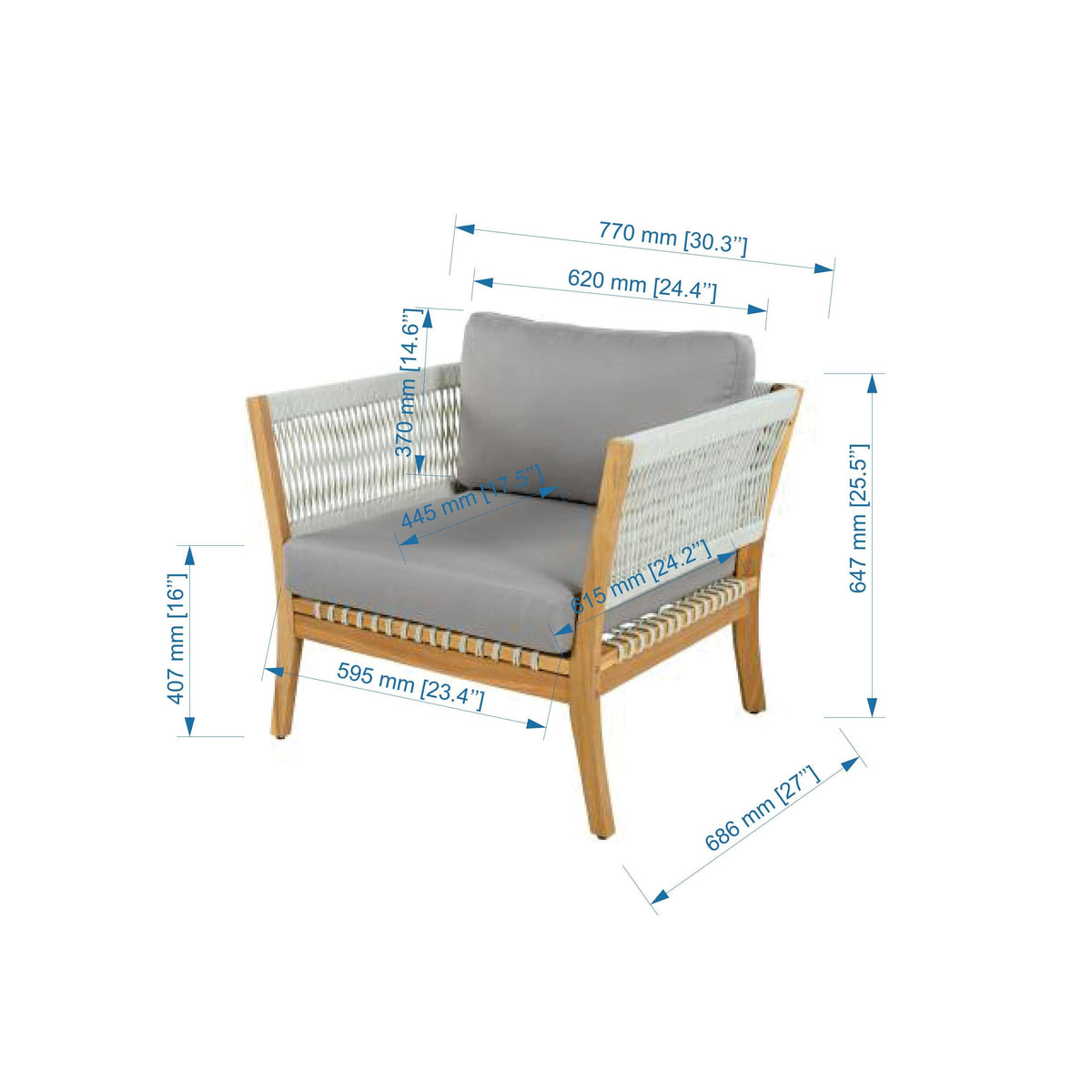 Acacia & Rope Patio Chair — Natural