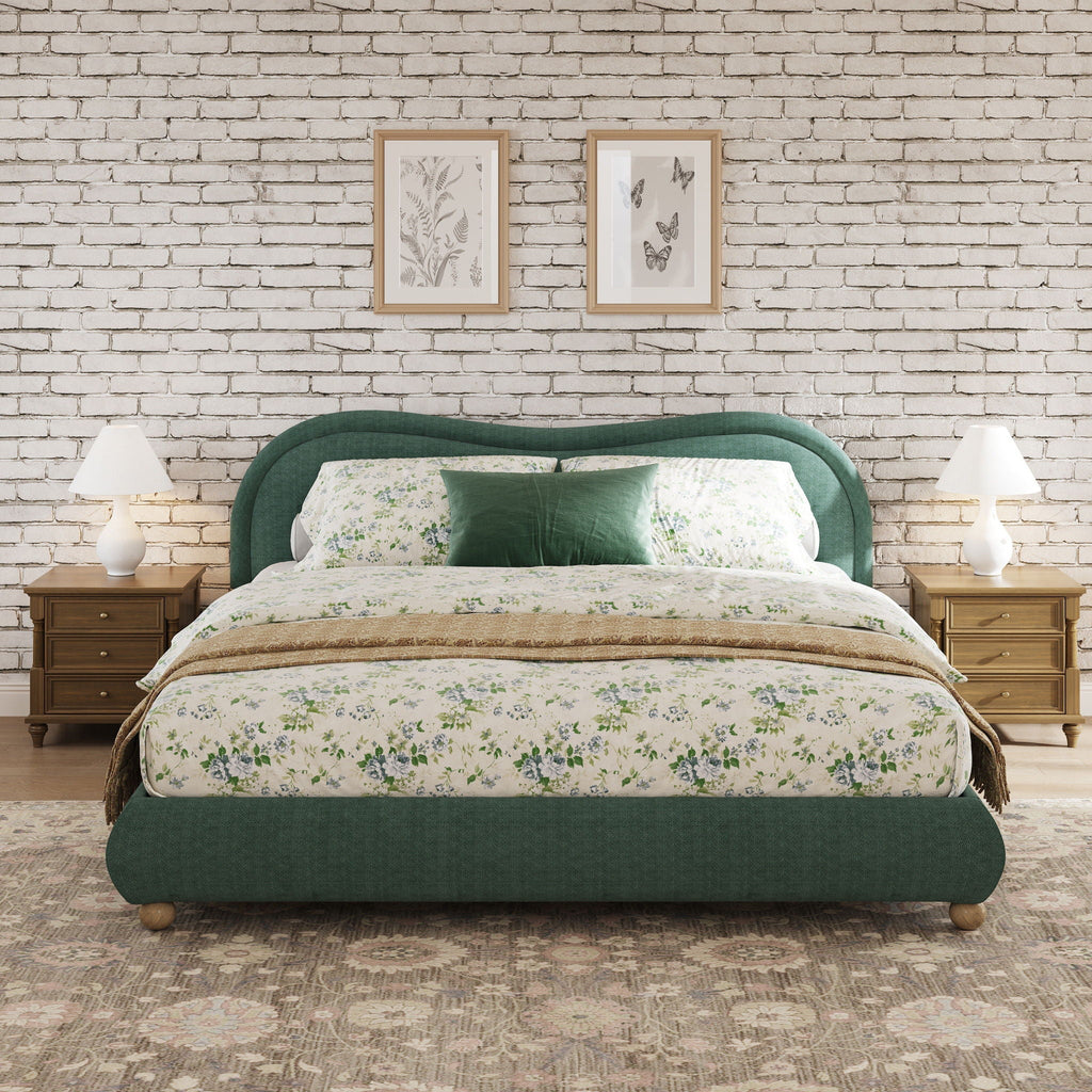 Upholstered Platform Bed Frame With Curved Headboard