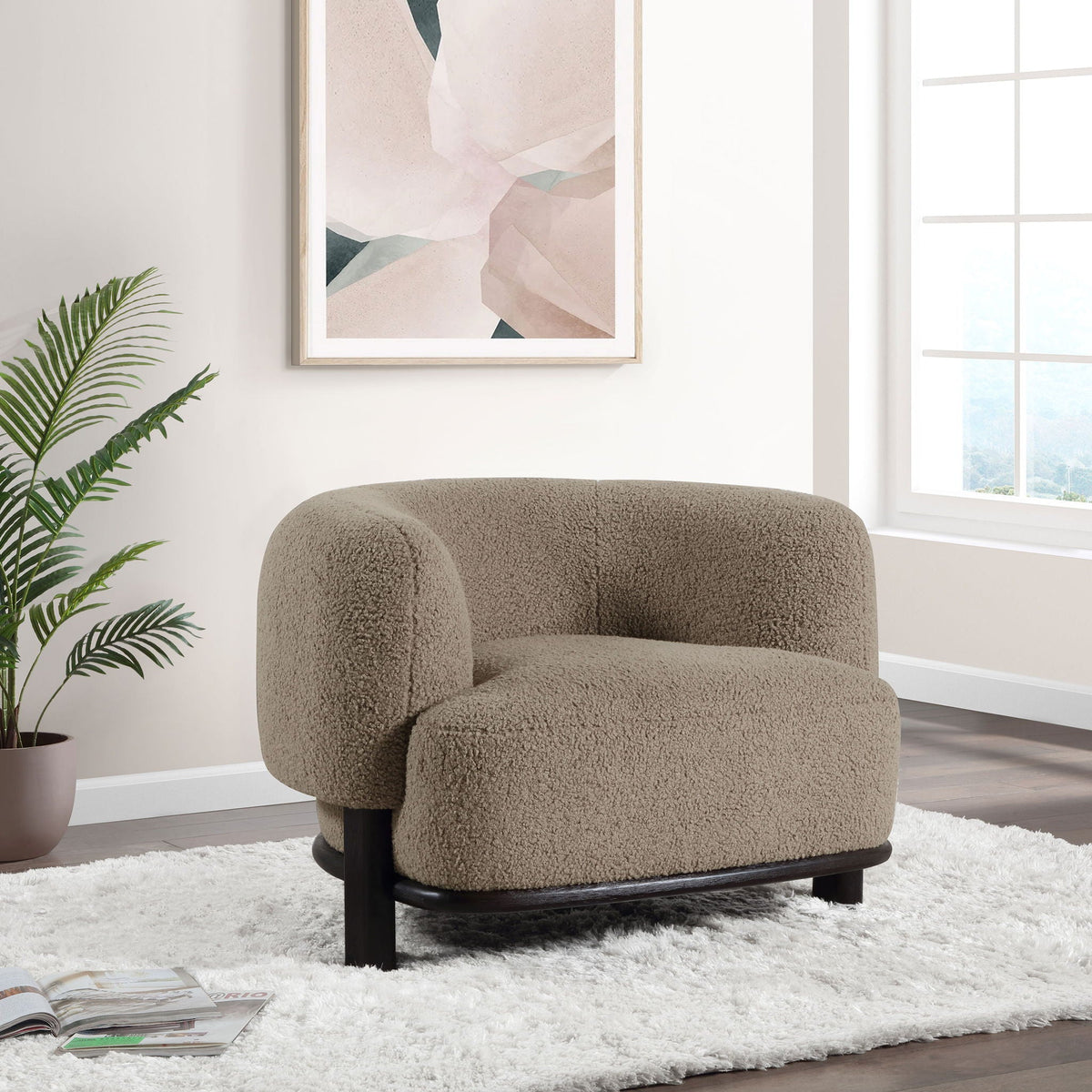 Lawler Bouclé Barrel Accent Chair — Brown & Black