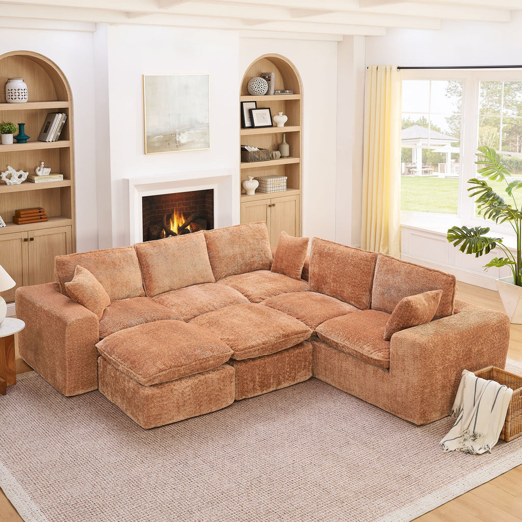 Cloud-Comfort Modular Sectional Sofa with Moveable Ottoman