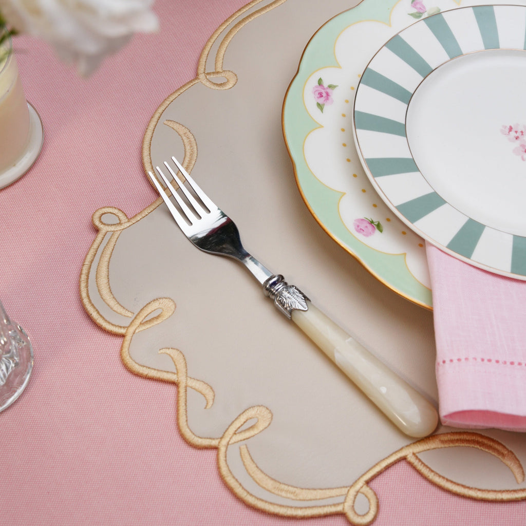 CELESTIA BEIGE OVAL FAUX LEATHER PLACEMAT & COASTER SET (Set Of 4)