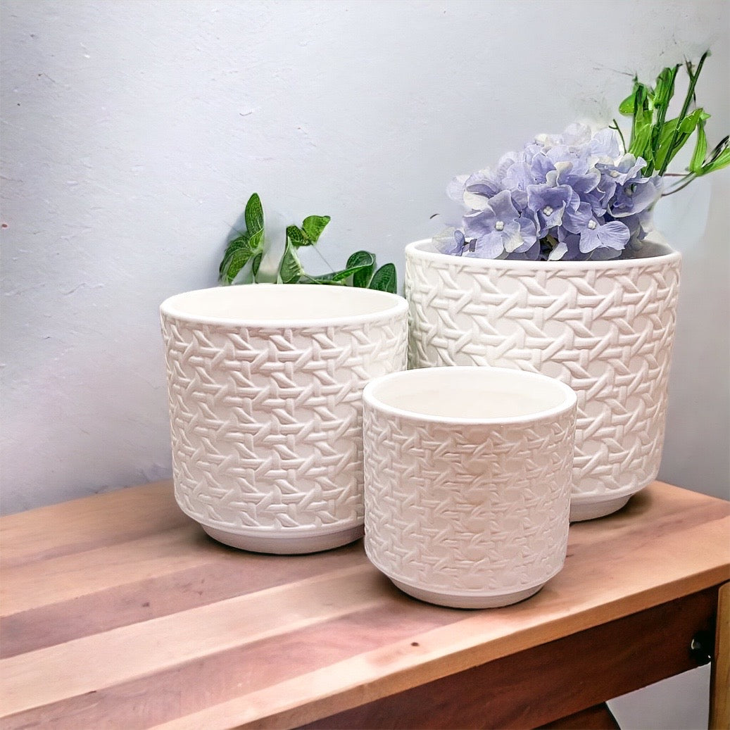 Woven-Pattern Ceramic Planters