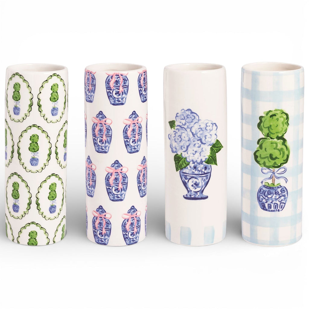 Blue and Green Chinoiserie Ceramic Topiary Vase