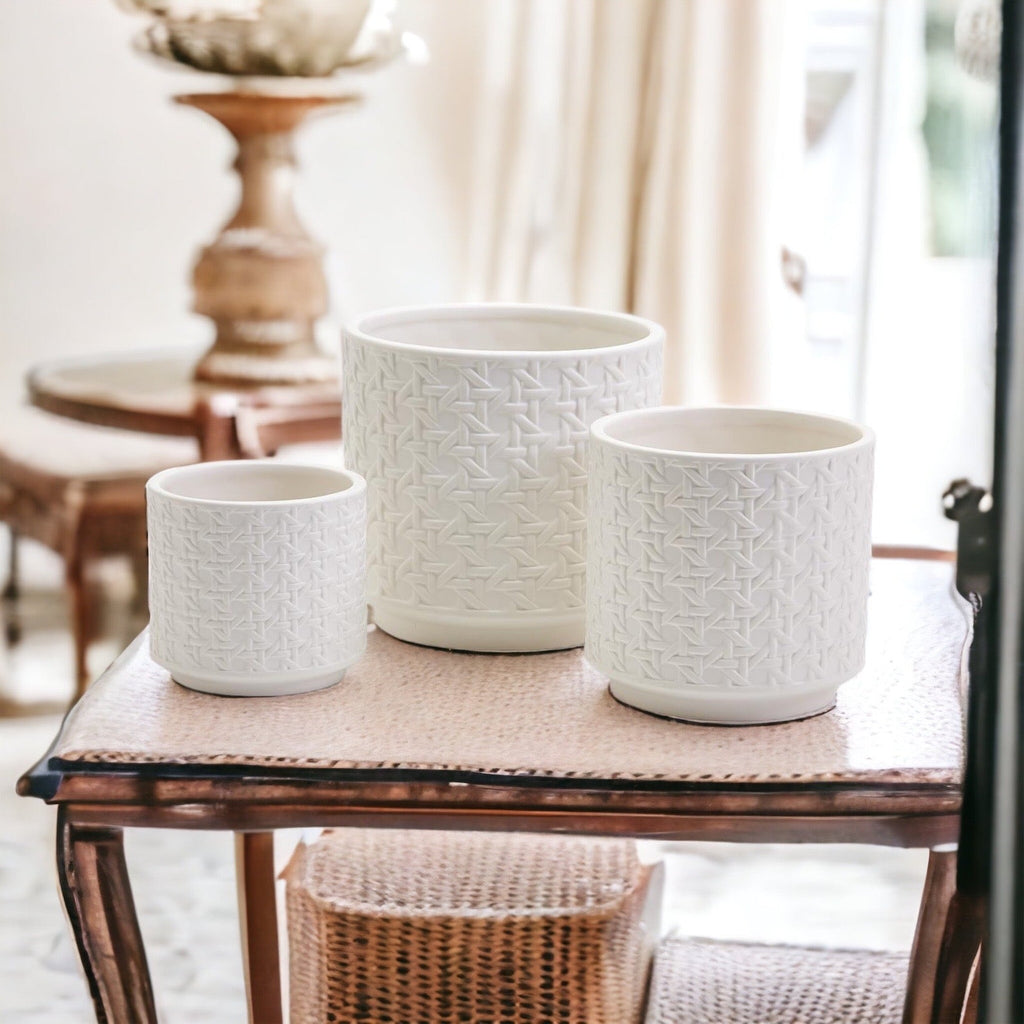 Woven-Pattern Ceramic Planters