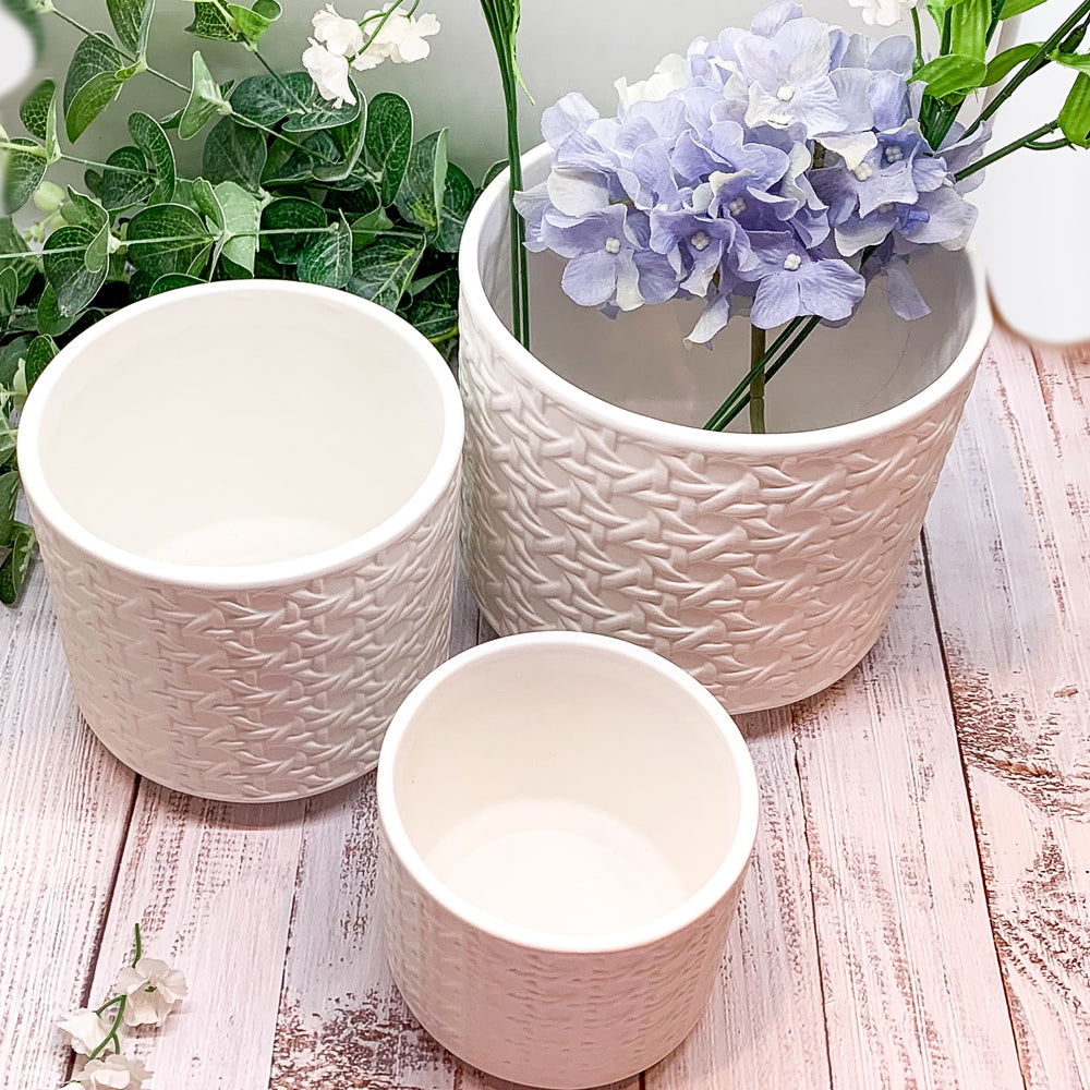 Woven-Pattern Ceramic Planters