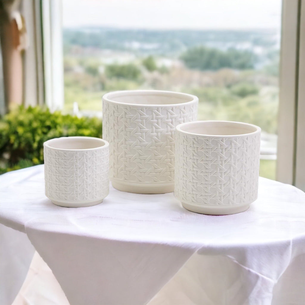 Woven-Pattern Ceramic Planters