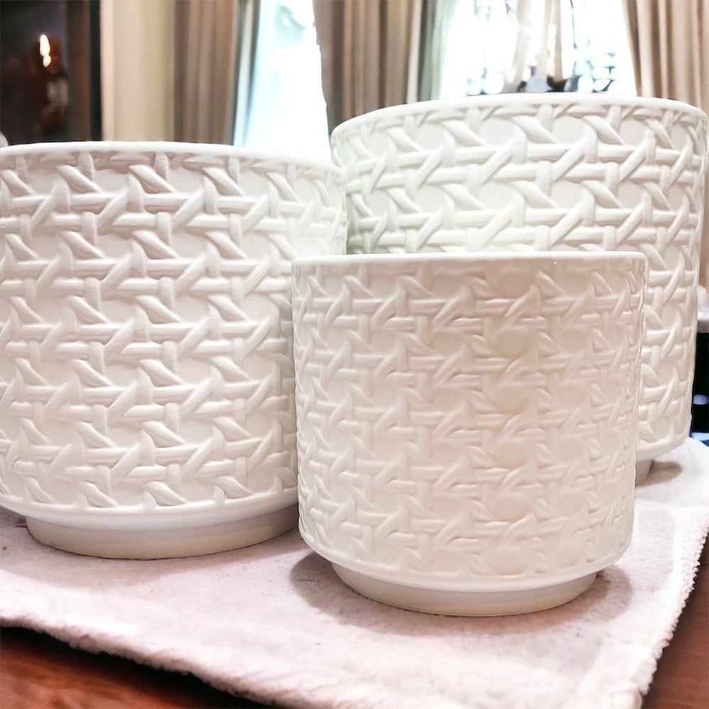 Woven-Pattern Ceramic Planters