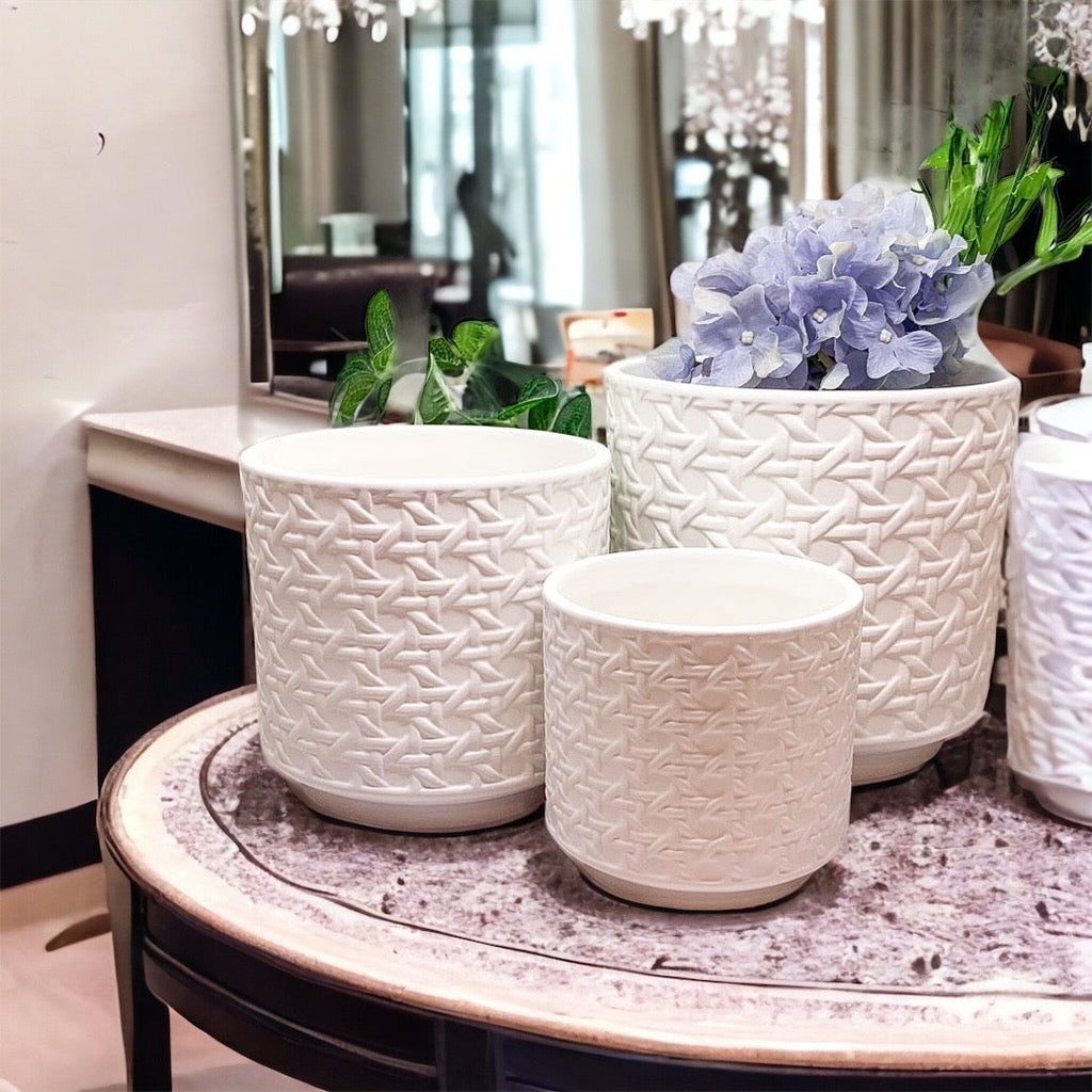 Woven-Pattern Ceramic Planters
