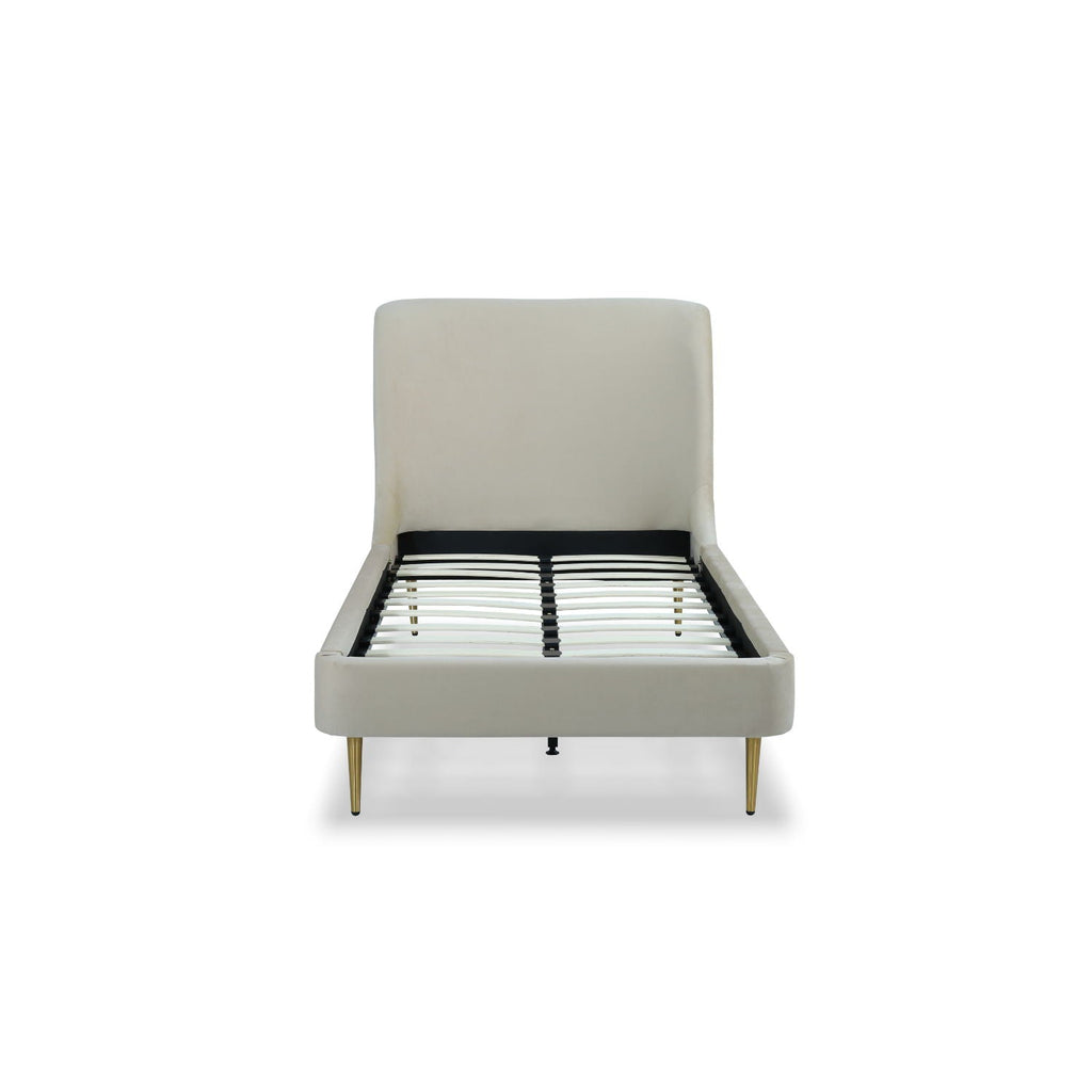 Mid-Century Modern Upholstered Bed With Curved Headboard