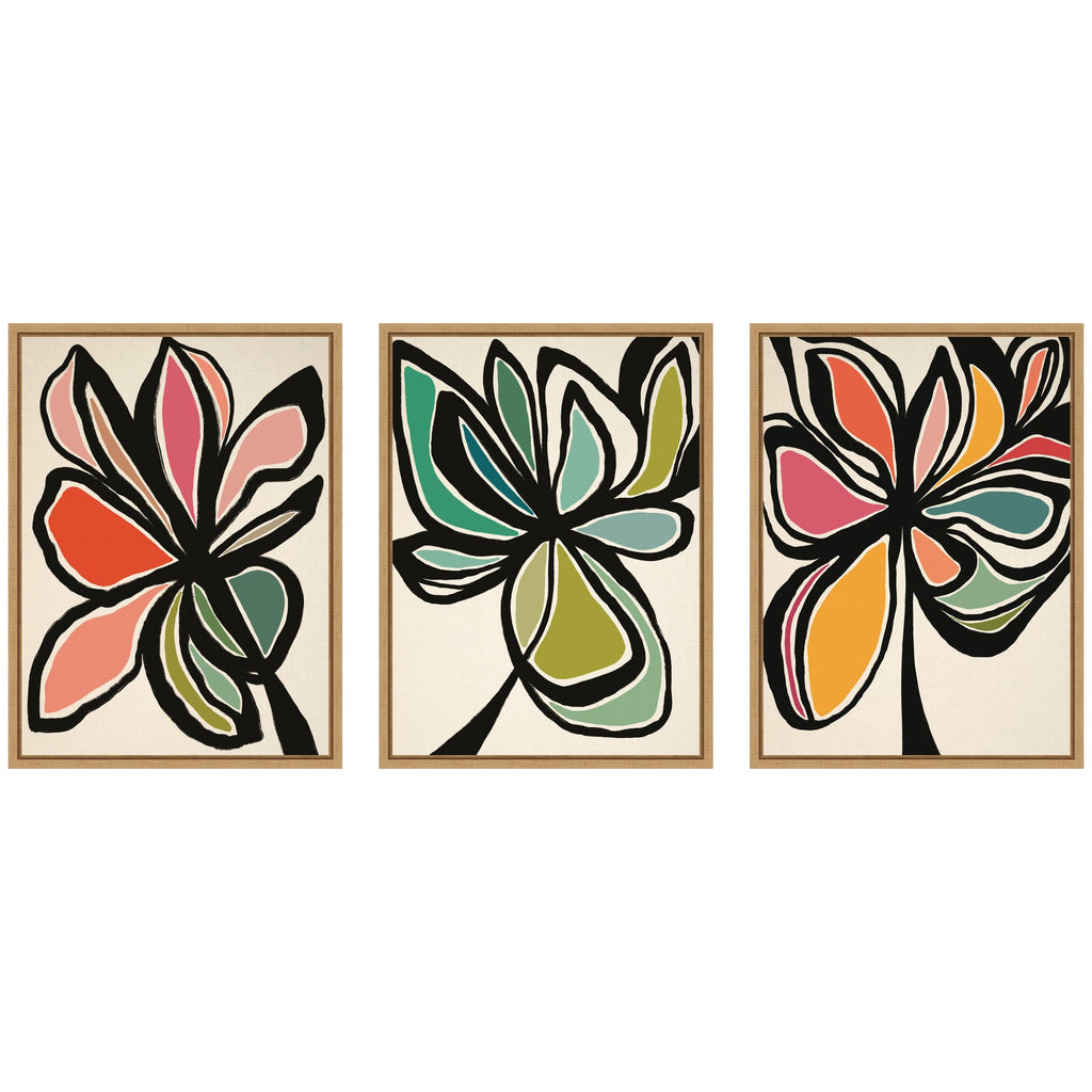 Sylvie Midnight Floral 1, 2 and 3 Framed Canvas Art Set by Alicia Bock