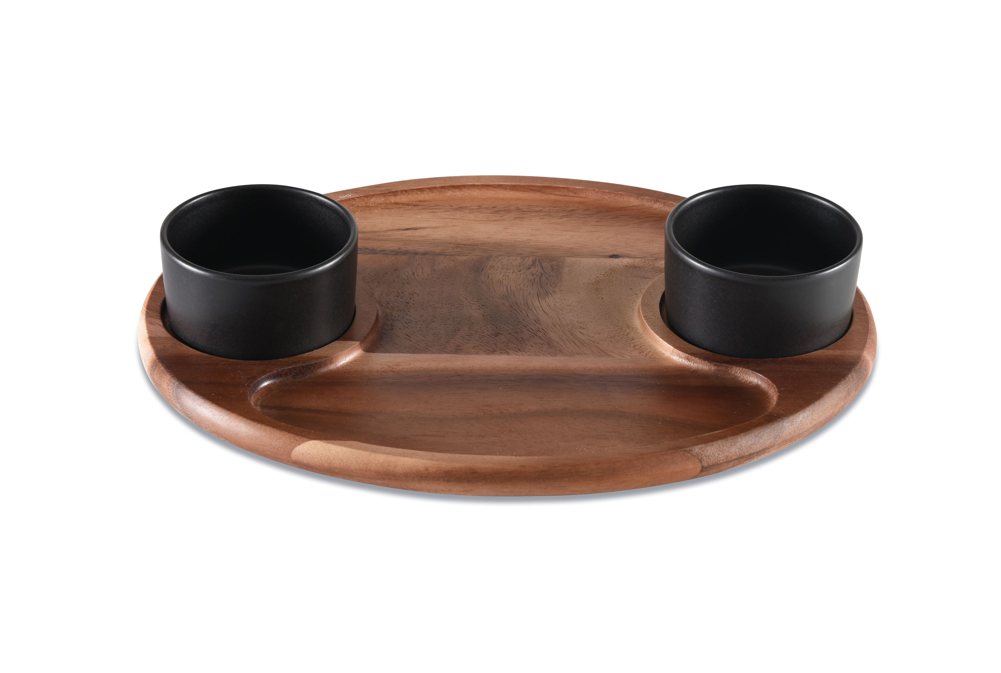 Acacia Charcuterie Board with Black Bowls & Lids