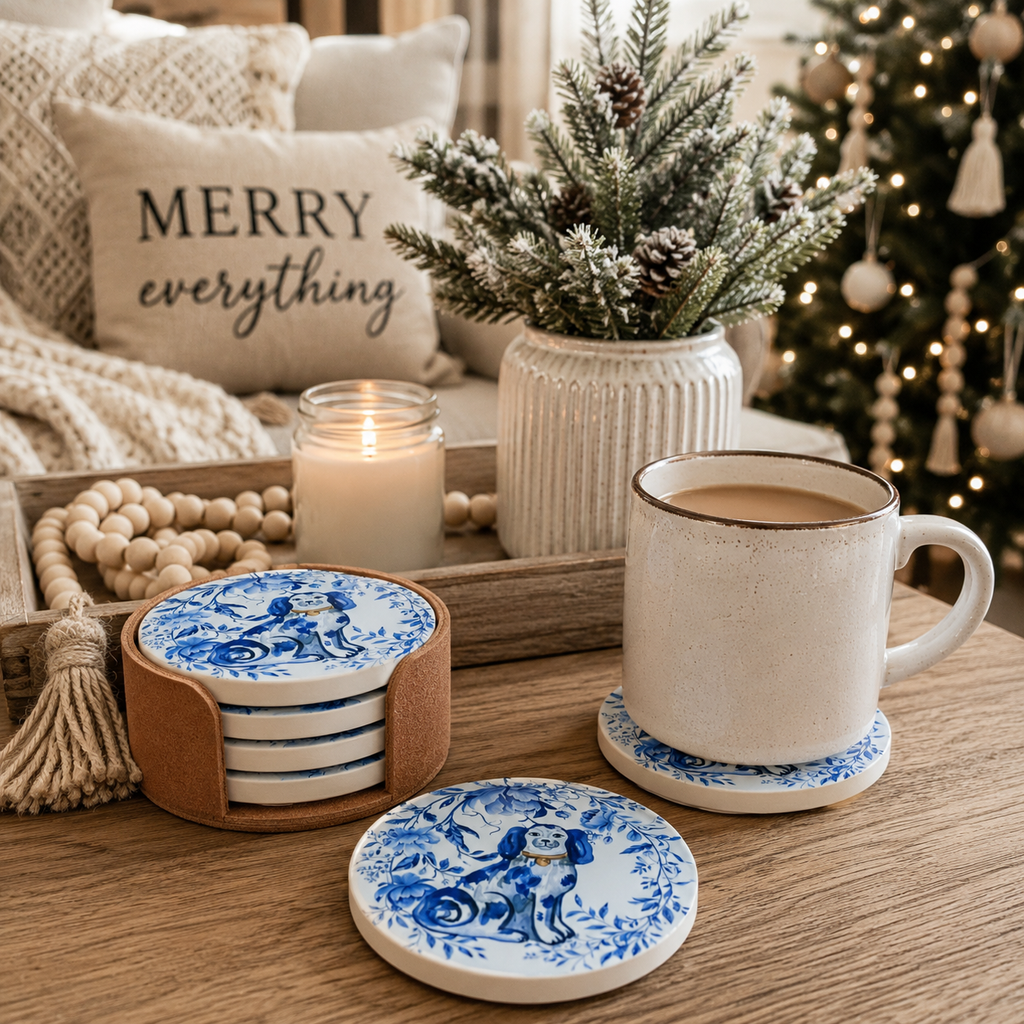Blue & White Chinoiserie Ceramic Coasters