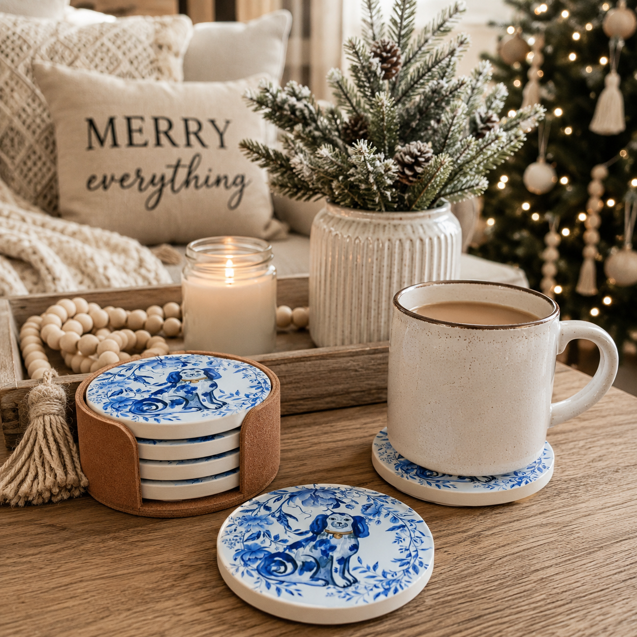 Blue & White Chinoiserie Ceramic Coasters