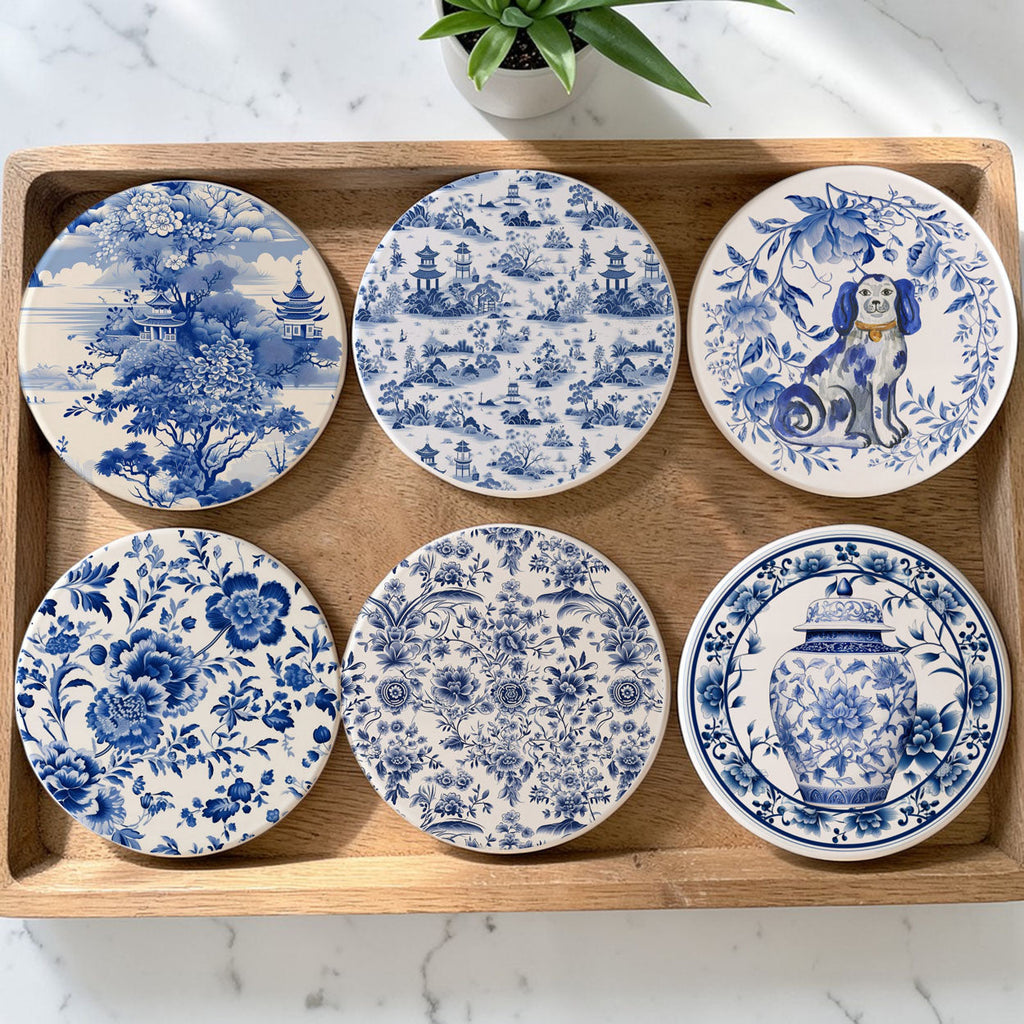 Blue & White Chinoiserie Ceramic Coasters