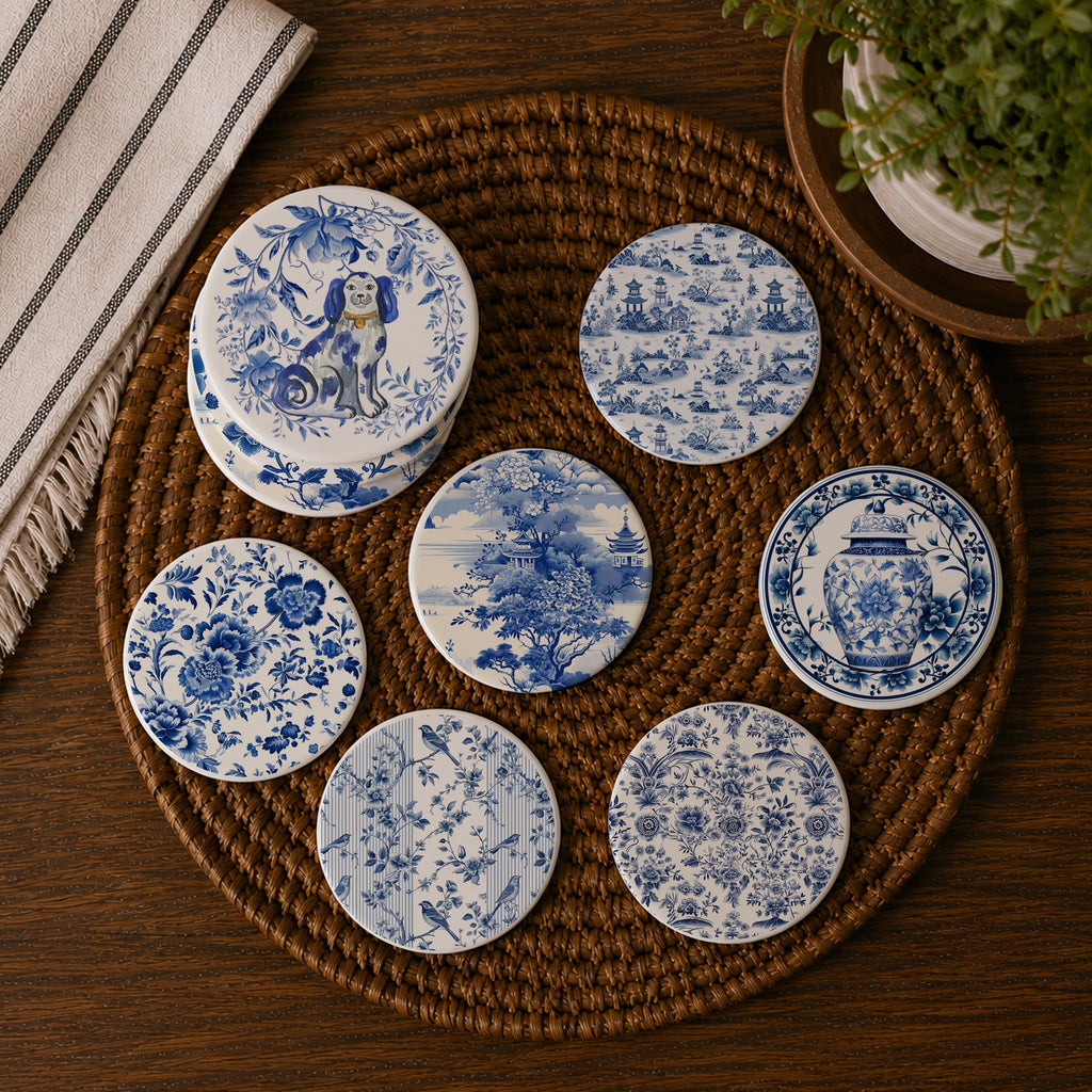 Blue & White Chinoiserie Ceramic Coasters