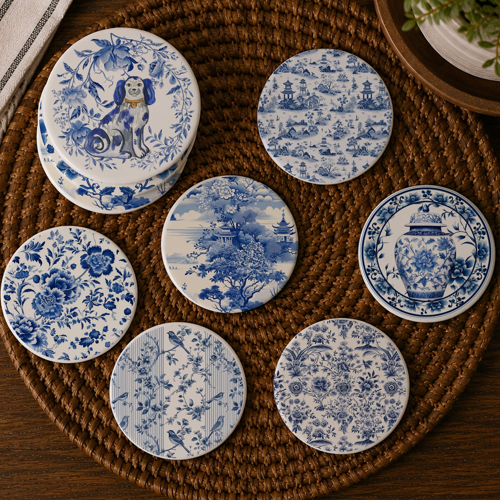 Blue & White Chinoiserie Ceramic Coasters