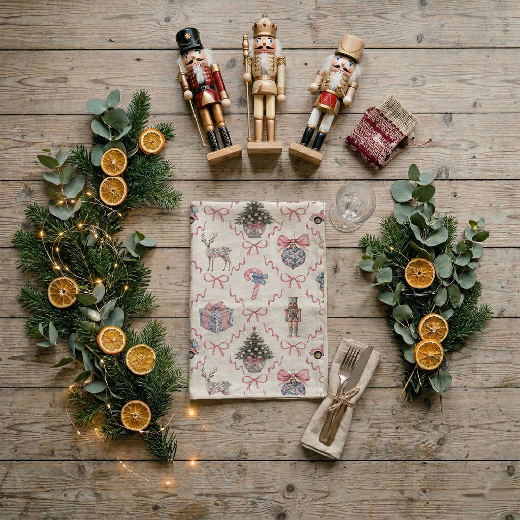 Pink & Blue Chinoiserie Christmas Kitchen Towel
