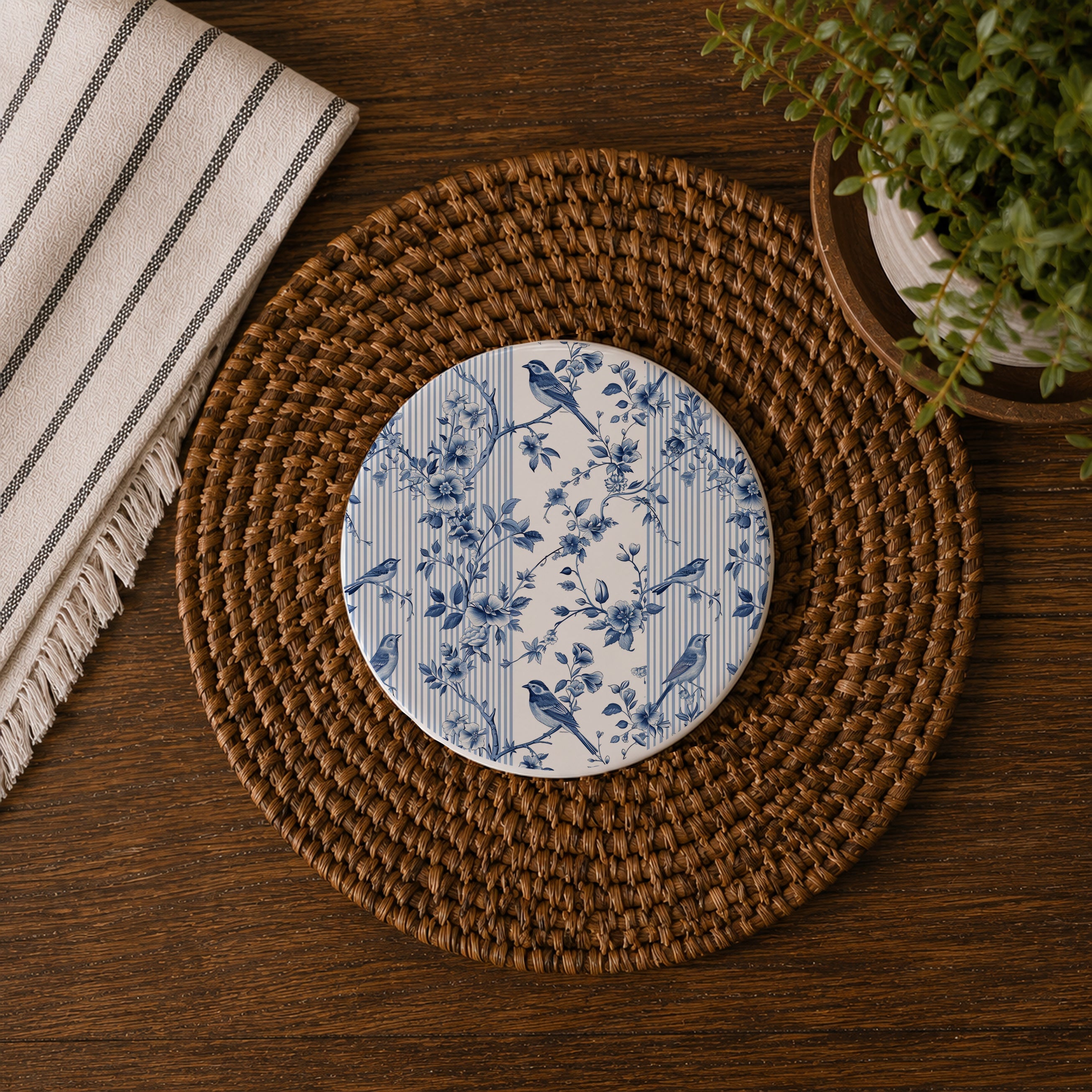 Blue & White Chinoiserie Ceramic Coasters
