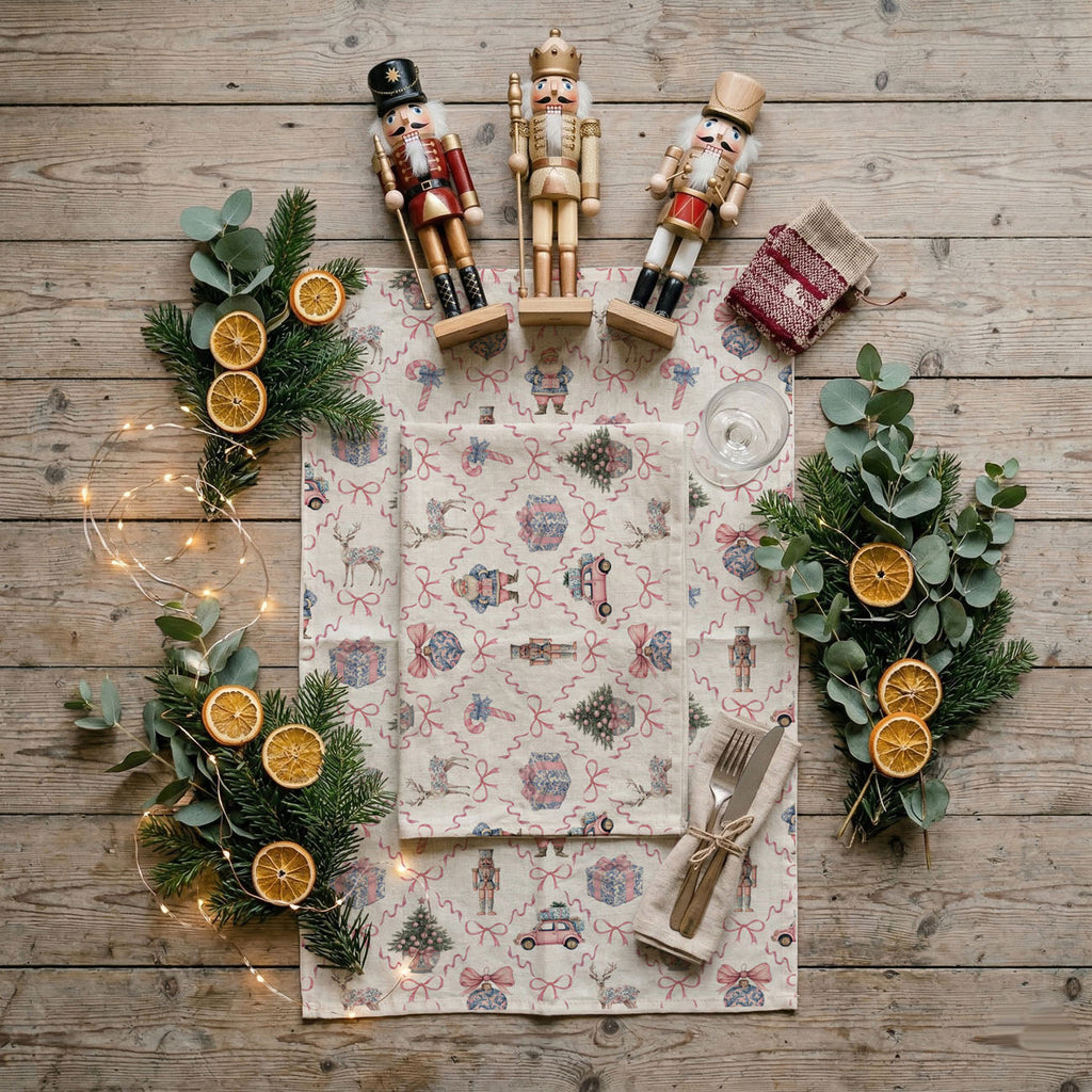 Pink & Blue Chinoiserie Christmas Kitchen Towel