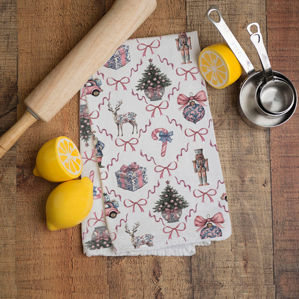 Pink & Blue Chinoiserie Christmas Kitchen Towel
