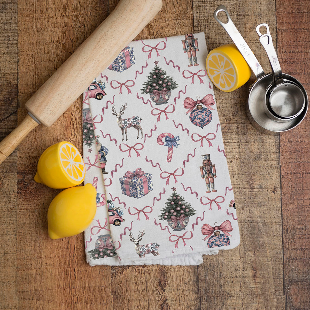 Pink & Blue Chinoiserie Christmas Kitchen Towel