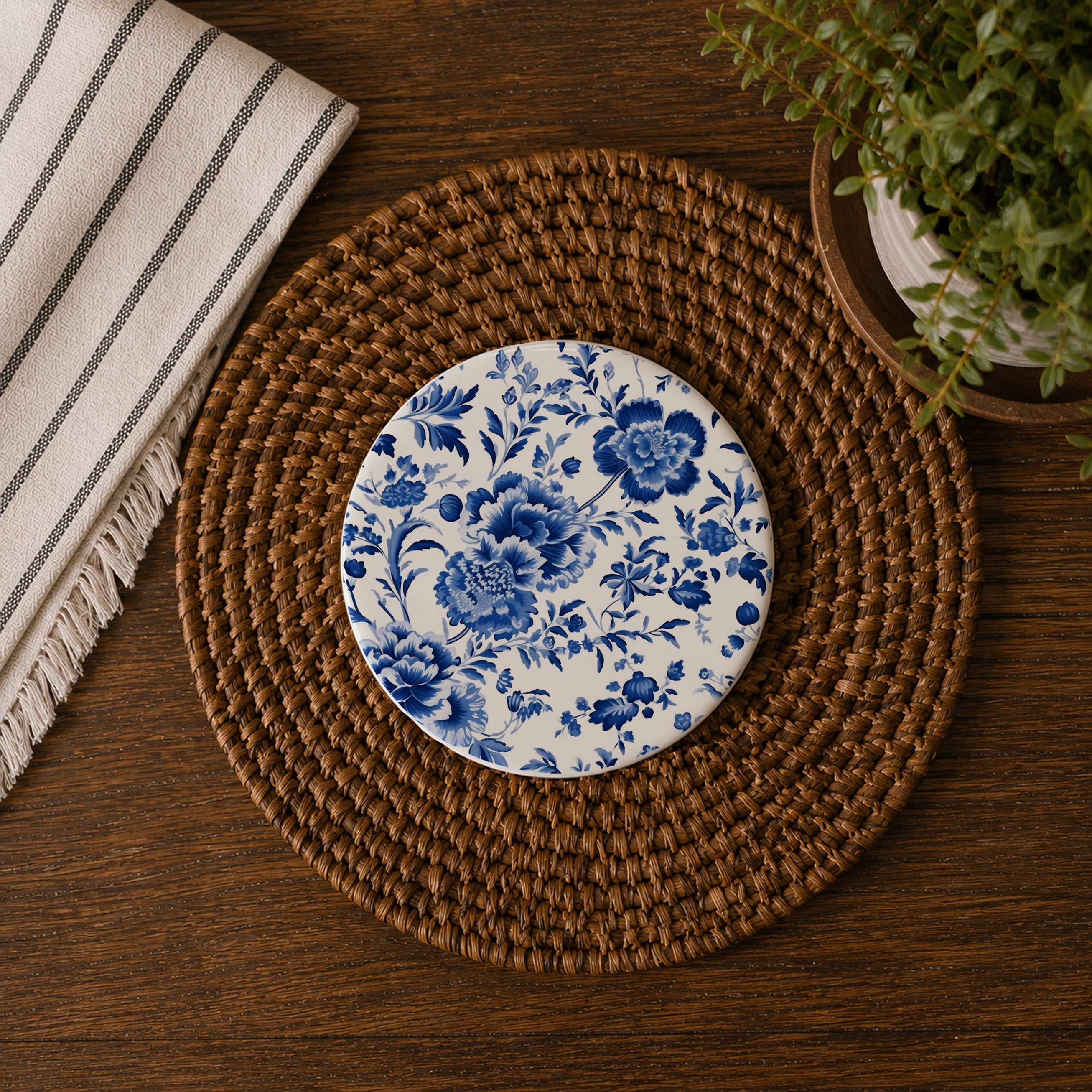 Blue & White Chinoiserie Ceramic Coasters