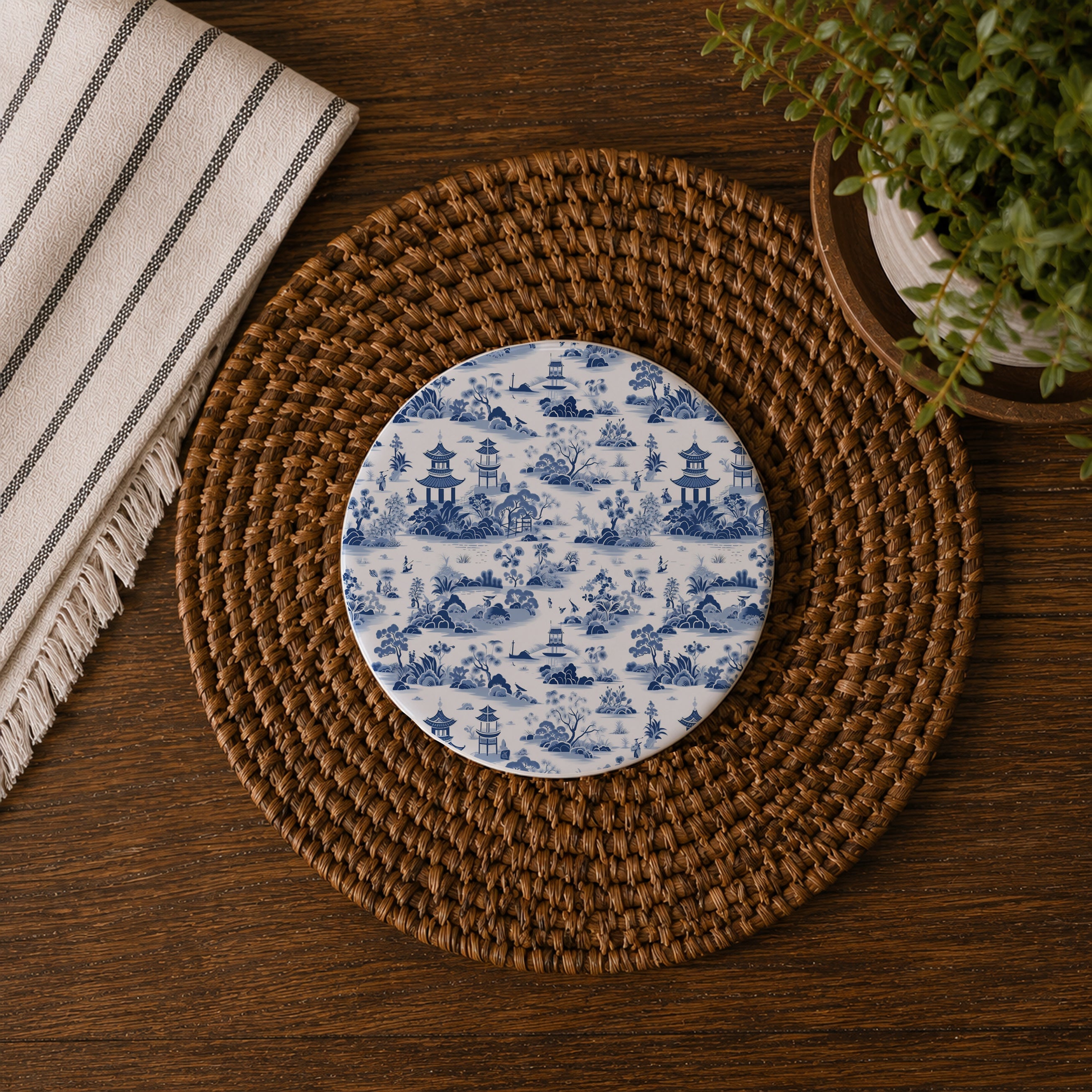 Blue & White Chinoiserie Ceramic Coasters