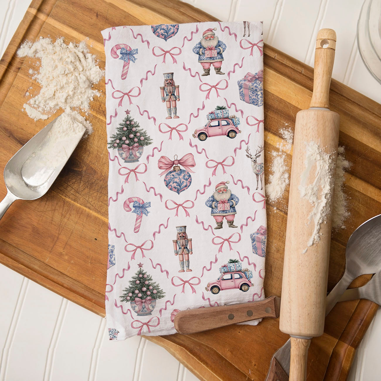 Pink & Blue Chinoiserie Christmas Kitchen Towel