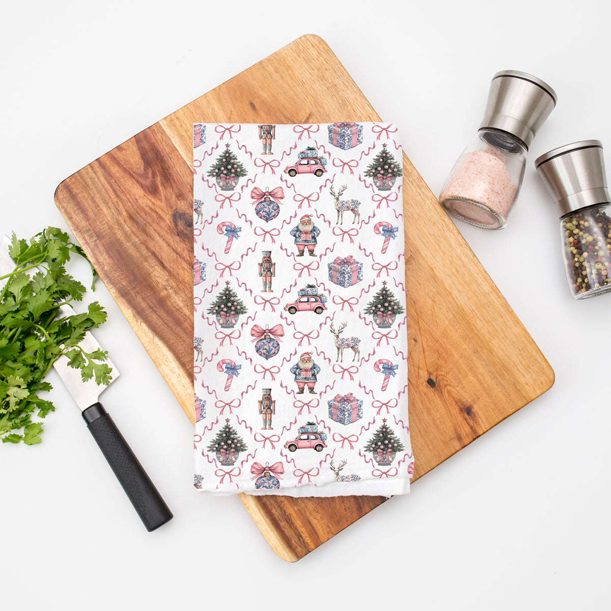 Pink & Blue Chinoiserie Christmas Kitchen Towel