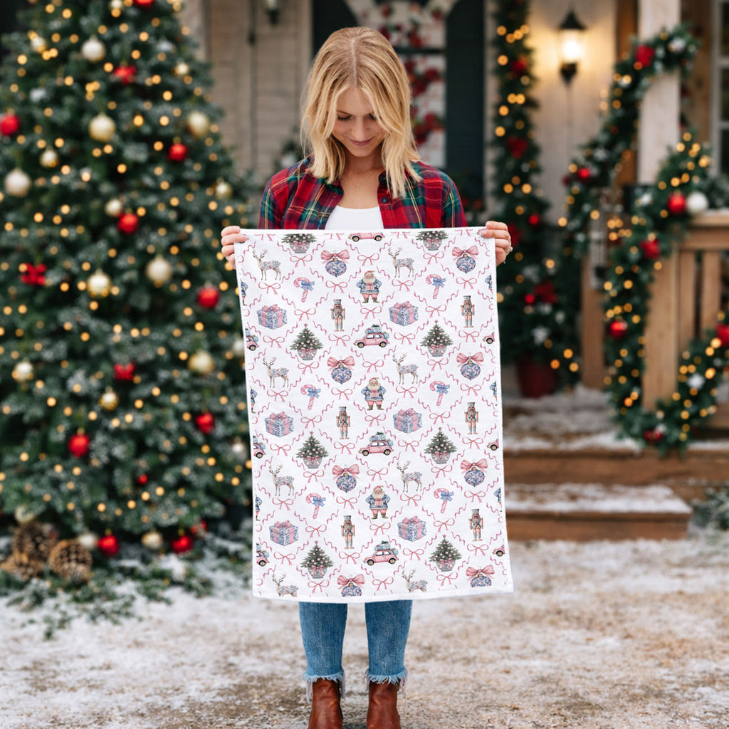Pink & Blue Chinoiserie Christmas Kitchen Towel