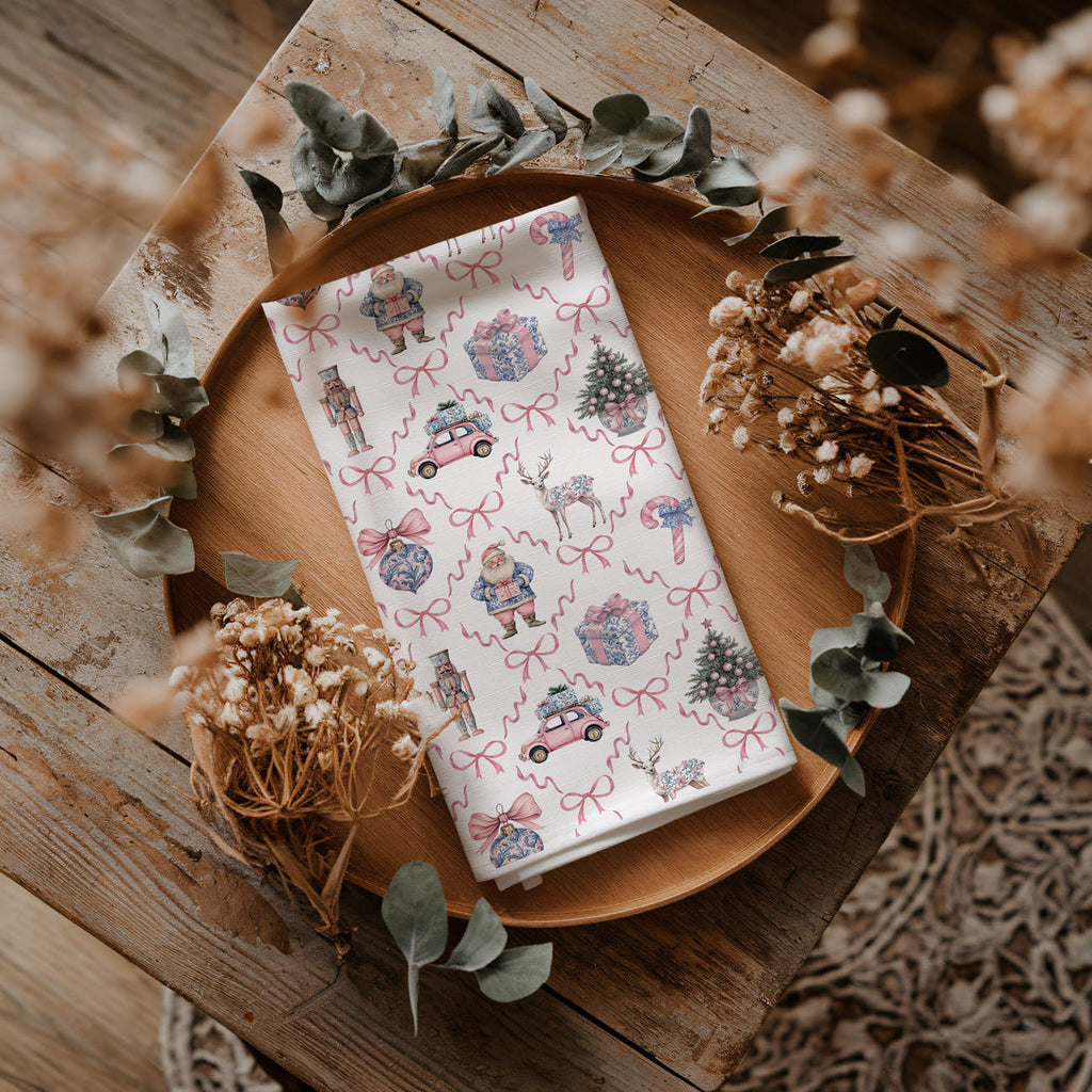 Pink & Blue Chinoiserie Christmas Kitchen Towel