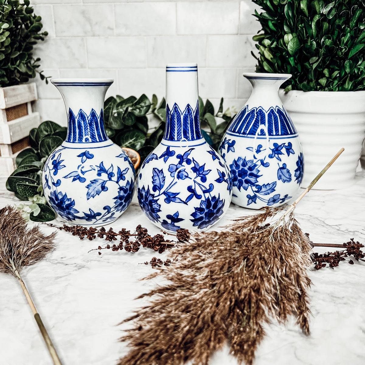 Blue & White Canton Vases