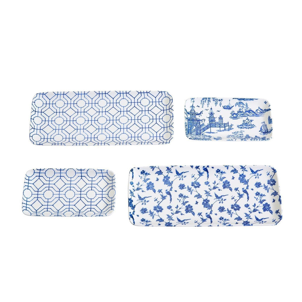 Blue & White Chinoiserie Serving Tray Set