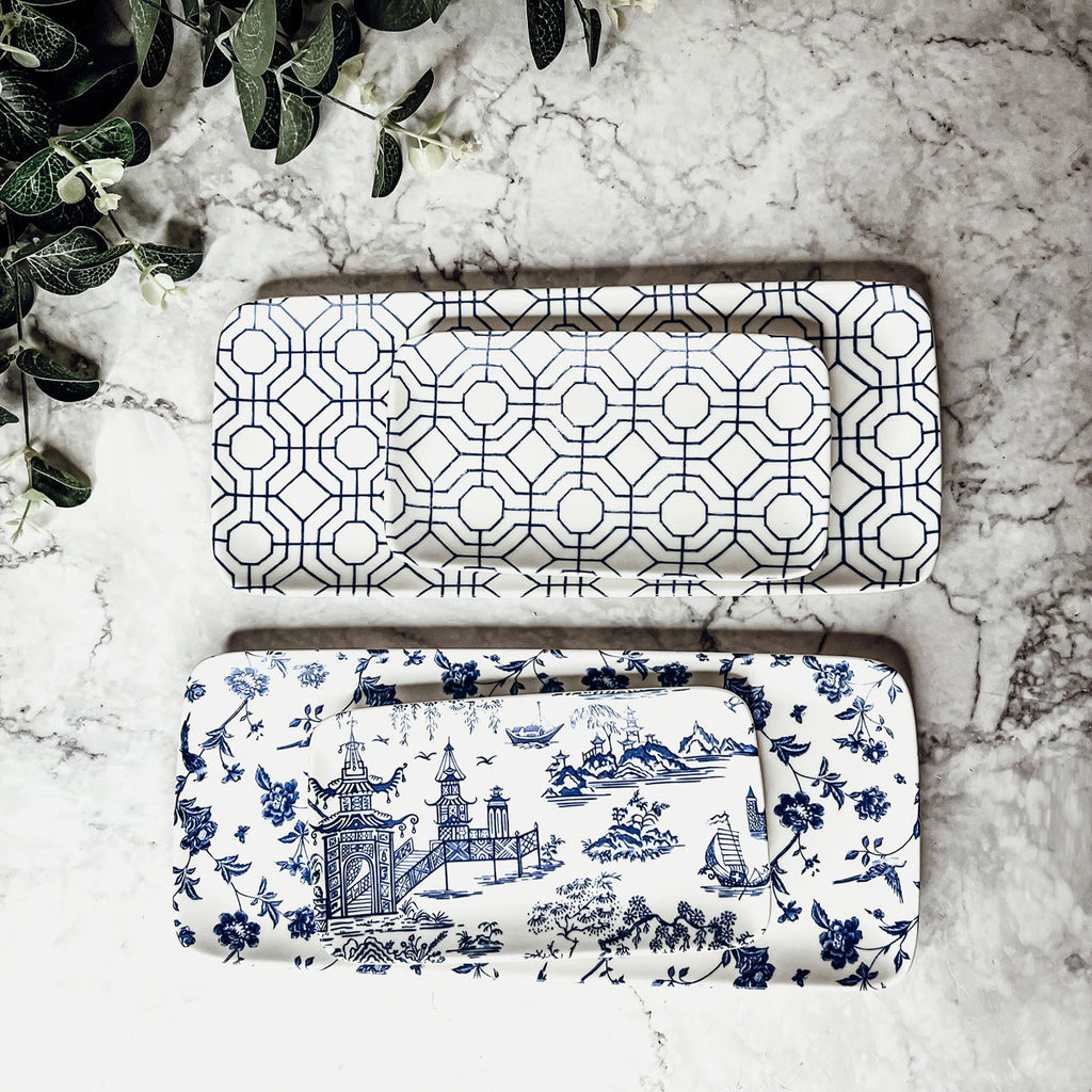 Blue & White Chinoiserie Serving Tray Set