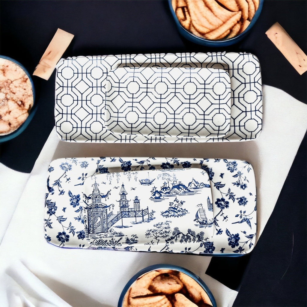 Blue & White Chinoiserie Serving Tray Set
