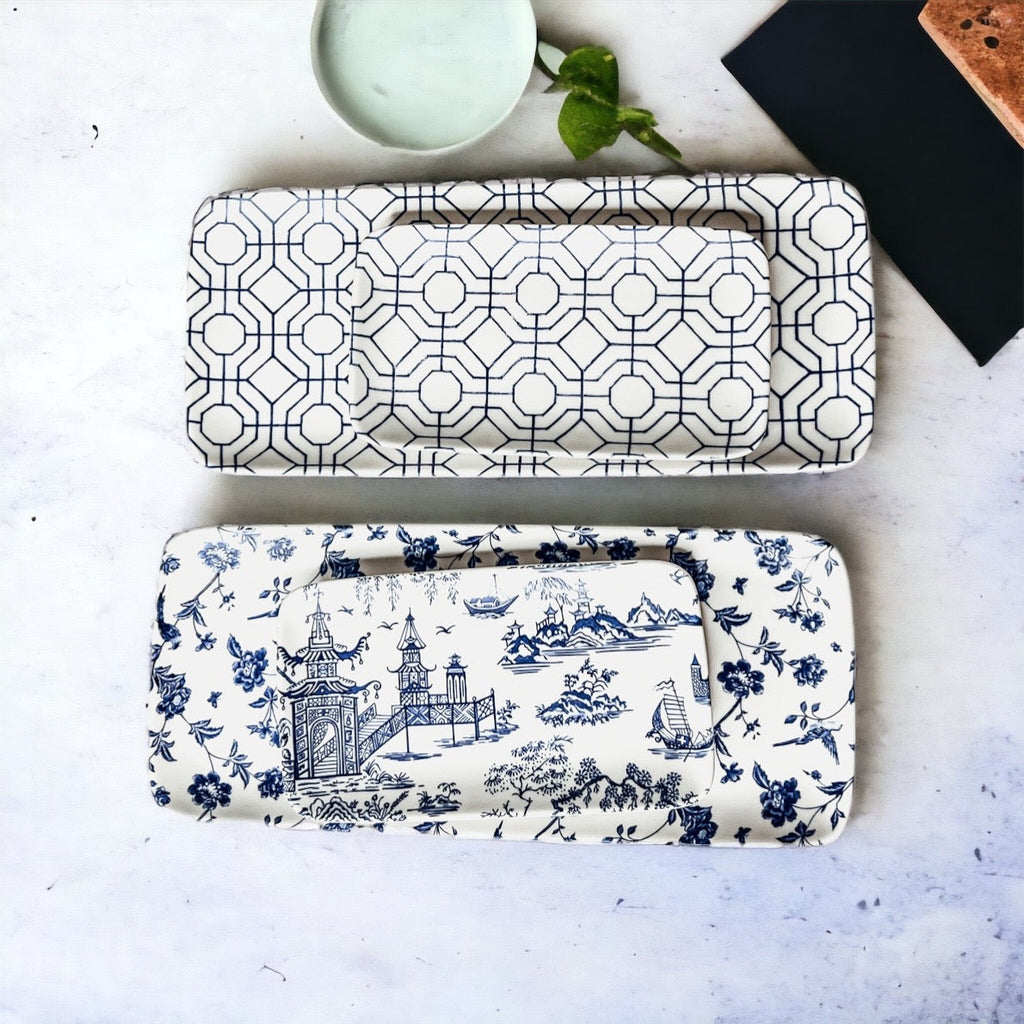 Blue & White Chinoiserie Serving Tray Set