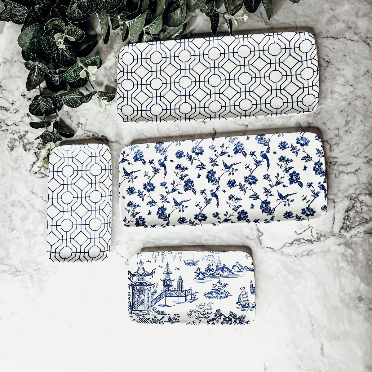 Blue & White Chinoiserie Serving Tray Set