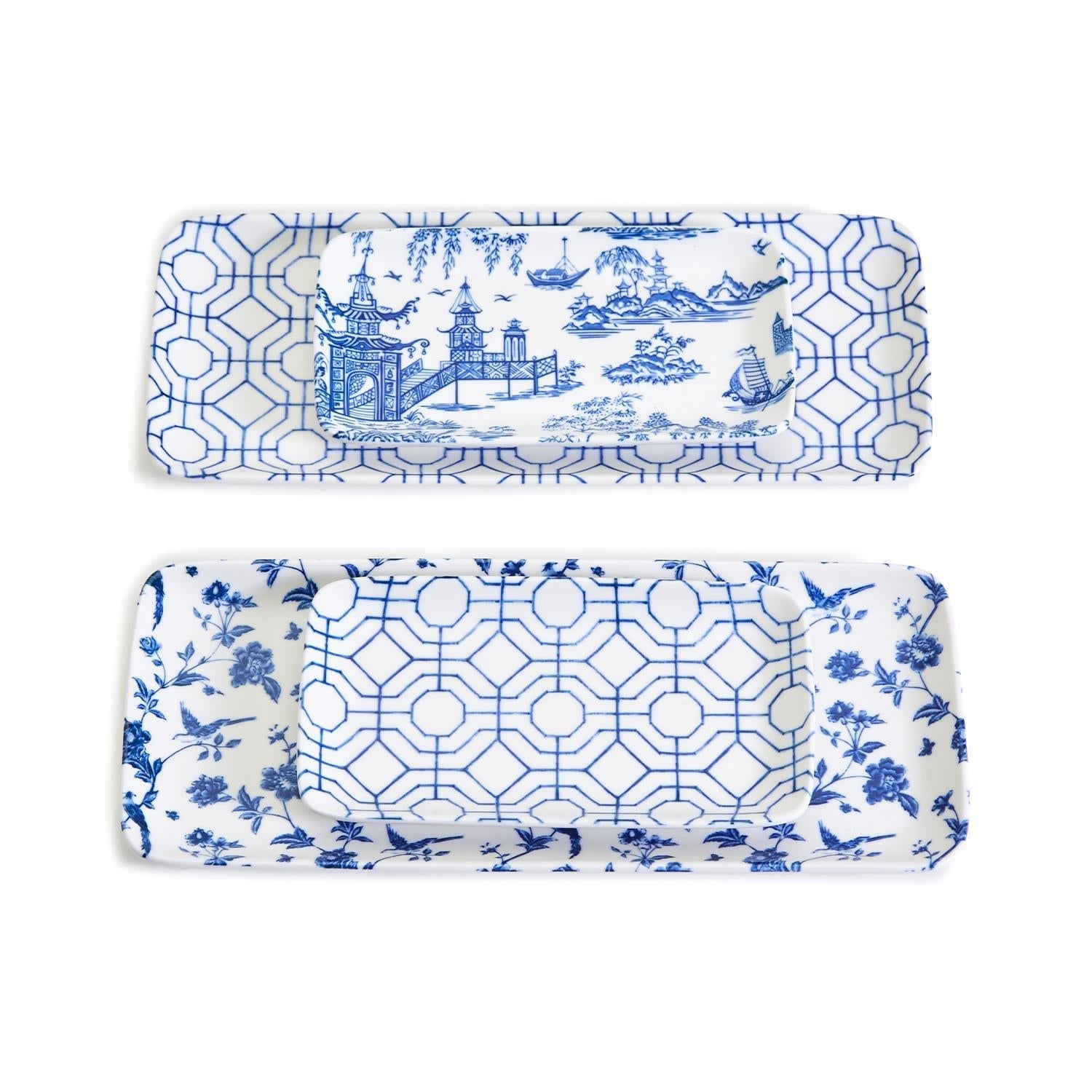 Blue & White Chinoiserie Serving Tray Set