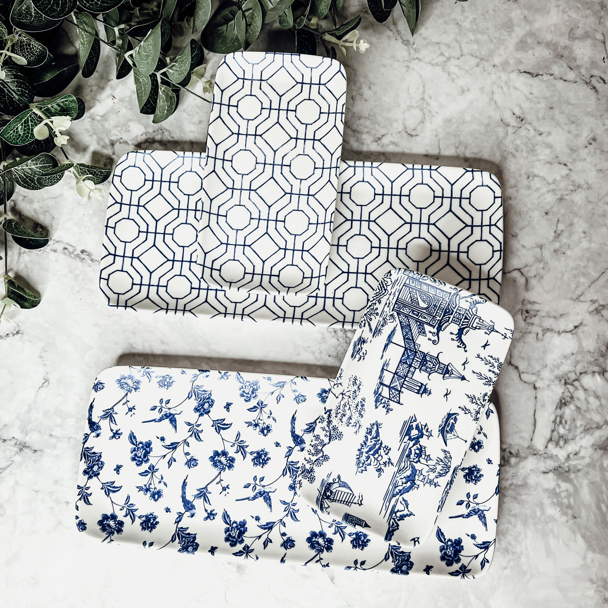 Blue & White Chinoiserie Serving Tray Set