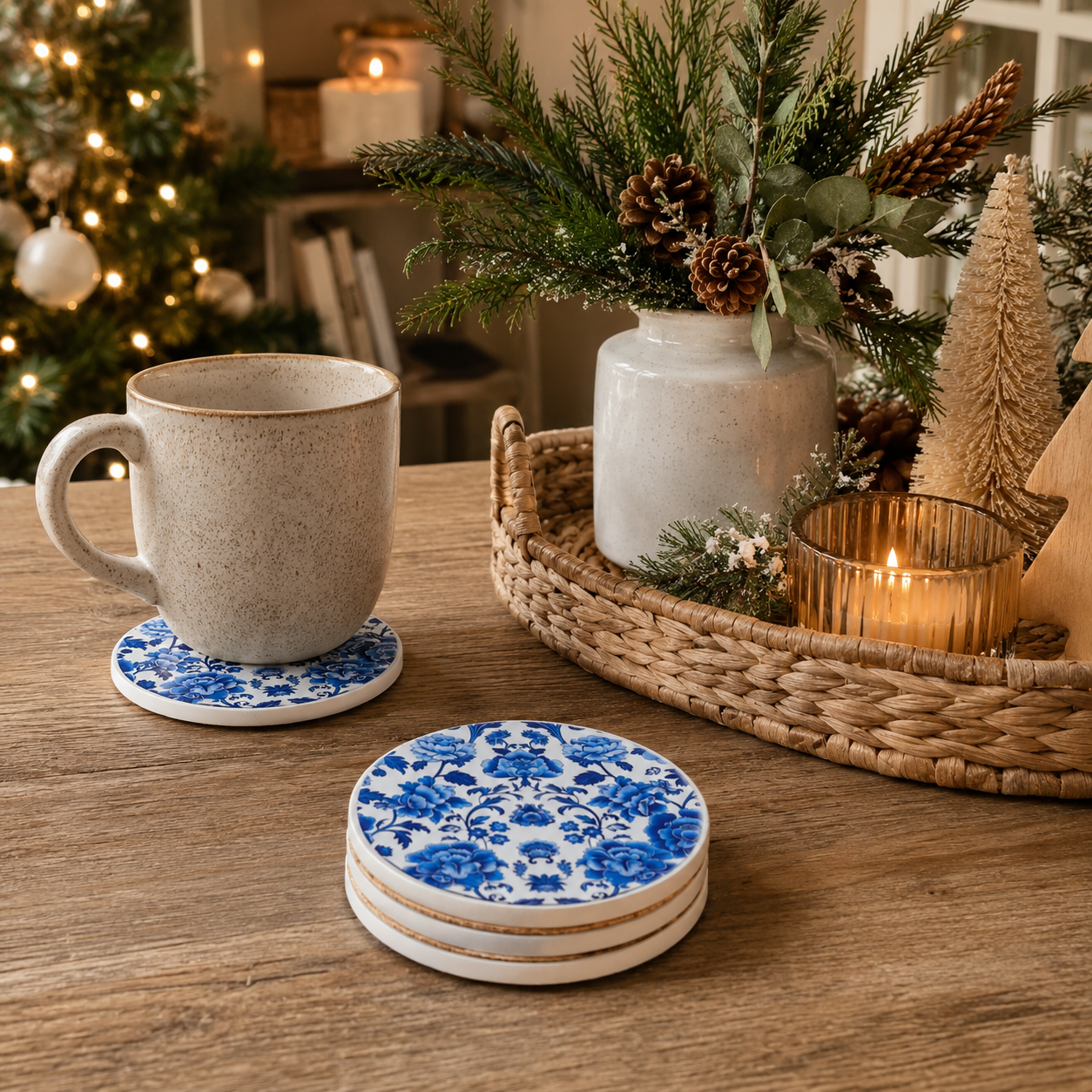 Blue & White Chinoiserie Ceramic Coasters