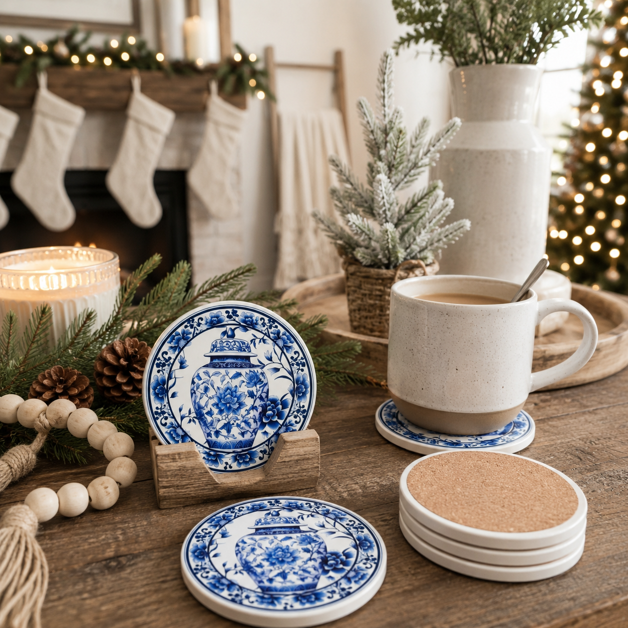 Blue & White Chinoiserie Ceramic Coasters
